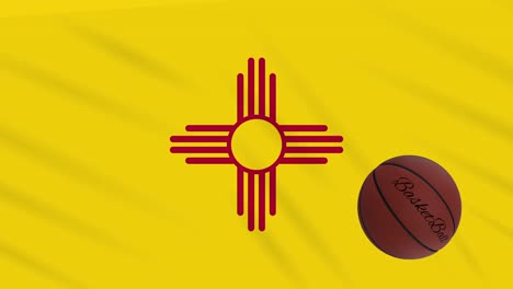 new mexico flag waving and basketball ball rotates, loop