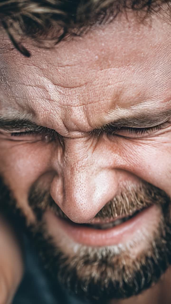 Esplorazione ravvicinata del dolore emotivo: cattura dell'espressione autentica della lotta attraverso tratti del viso ed emozioni intense in due fotogrammi distinti