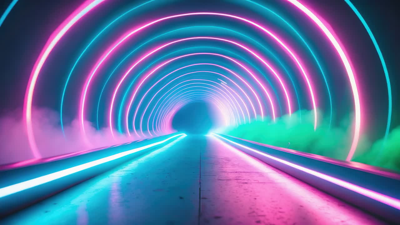 Neon Cyber Tunnel with Vibrant Pink and Blue Lights
