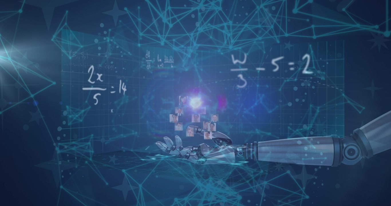 Animation of data processing and brains on black background