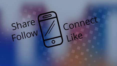 animación del icono del teléfono inteligente y el texto de las redes sociales sobre fondo azul