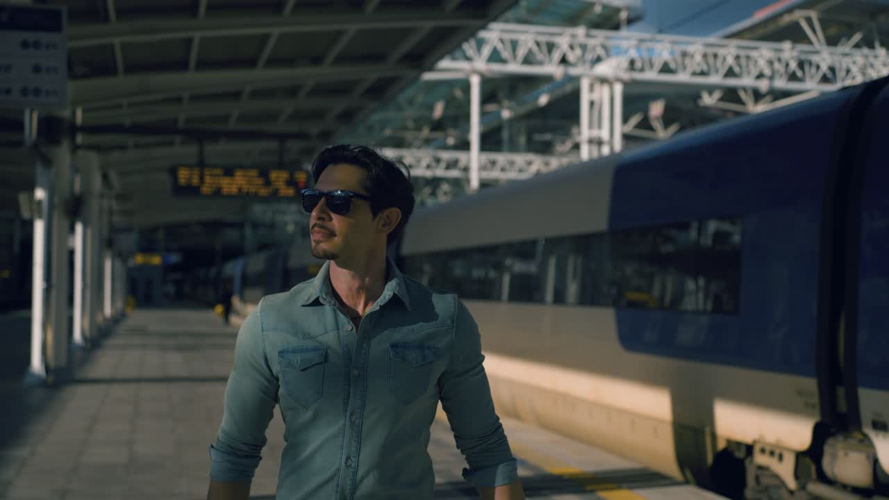 Stylish Man Waiting at Train Station