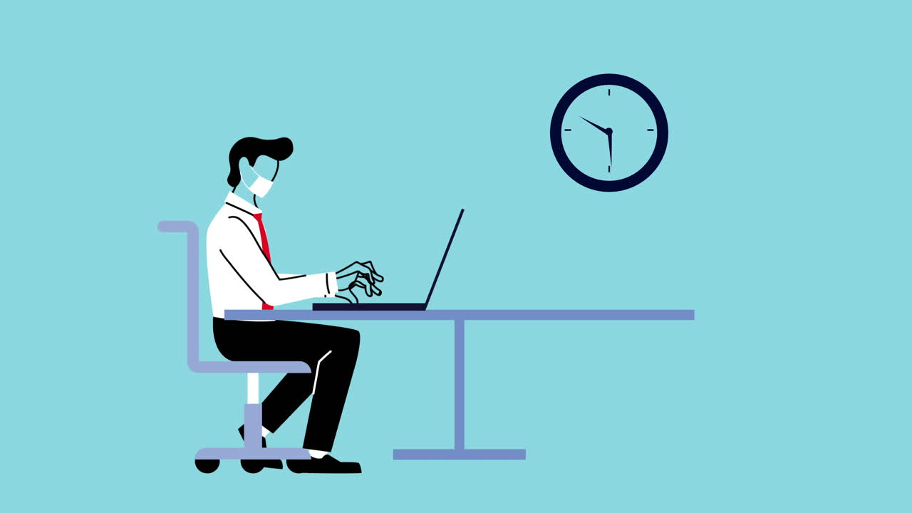 young businessman wearing medical mask for covid19 prevention using laptop