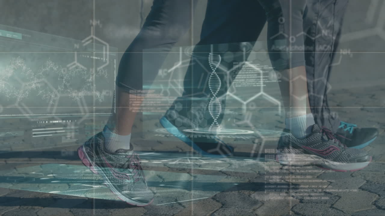 animación del procesamiento de datos sobre diversas personas corriendo