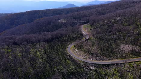 Sinuosa-Carretera-De-Montaña-En-El-Parque-Nacional-Kosciuszko,-Nueva-Gales-Del-Sur,-Australia---Toma-Aérea-De-Drones