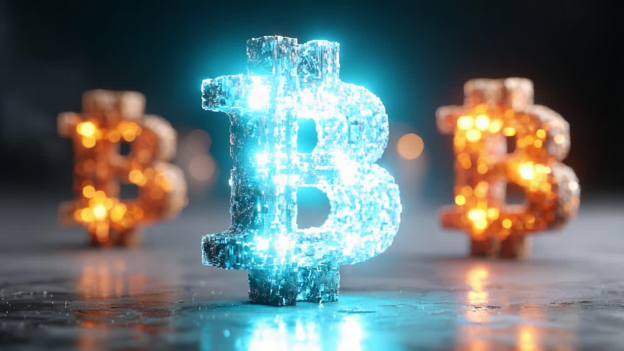 A Close-Up View of Illuminated Bitcoin Symbols, Showcasing Their Sparkling Textures Against a Dark Background, Symbolizing the Digital Currency Revolution