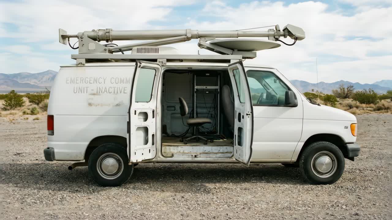 Furgone per comunicazioni di emergenza abbandonato nel deserto