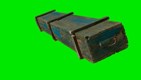 wooden box for weapons on green chromakey background