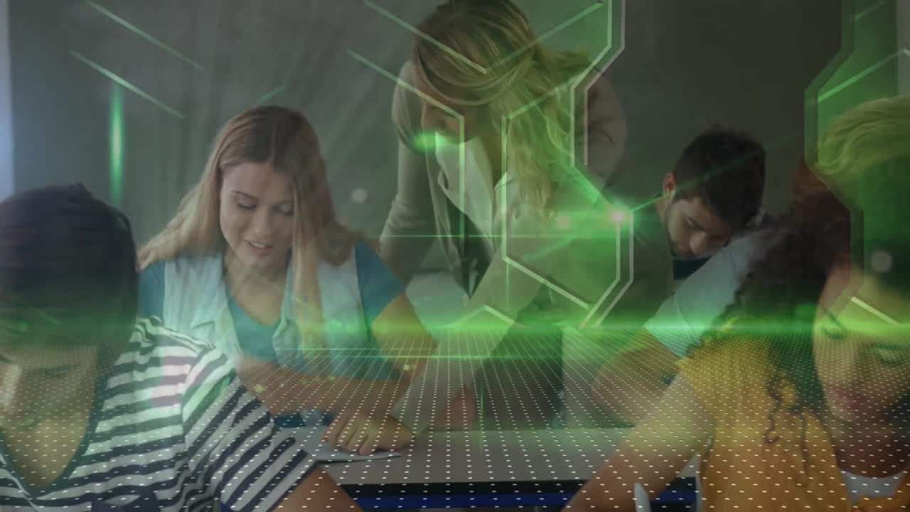 animación del procesamiento de datos en diversos estudiantes con el maestro