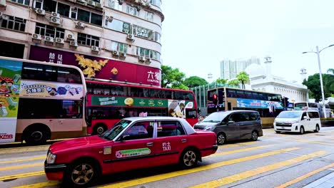 vehicles and buses navigate busy hong kong street