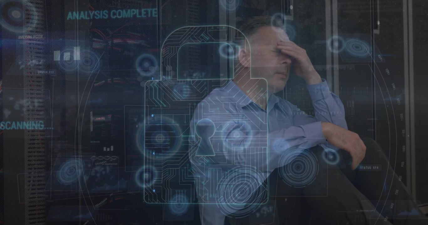 Animation of data processing and digital interface over rugby players