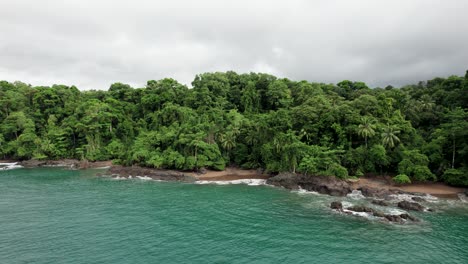 tropical beach with palm trees on rainforest coastline of costa rica