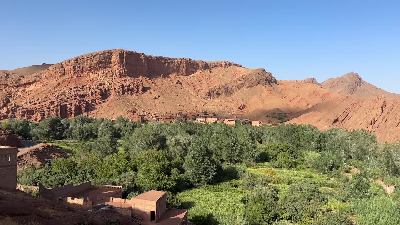 Landscape with mountains, valley, and village