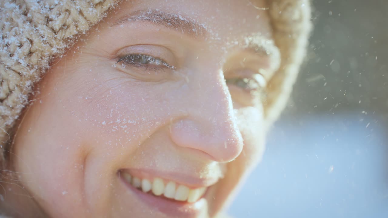 Woman with snow on her face