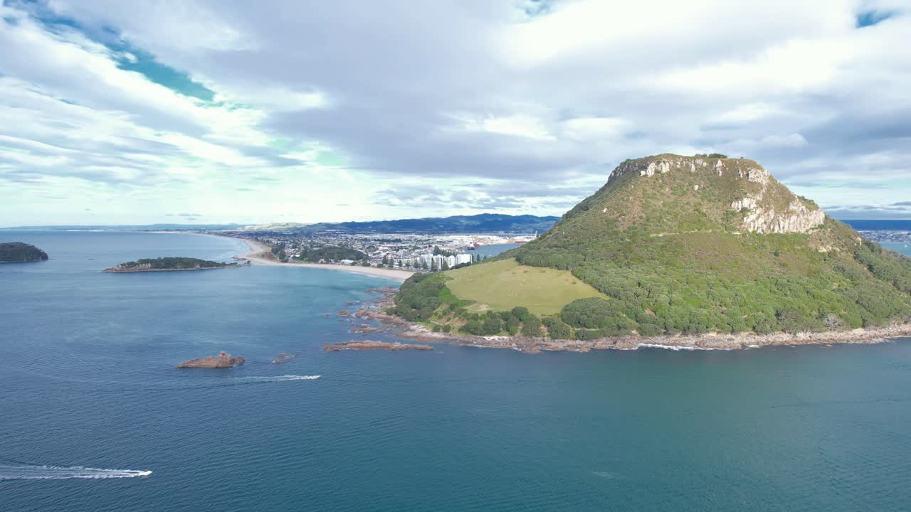 Aerial View of Mount Maunganui and Tauranga Coastline in New Zealand