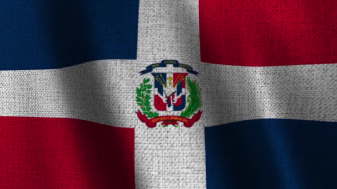 República Dominicana, Bandeira de Tecido Tremulando ao Fundo.