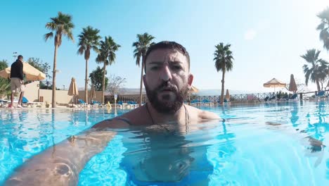 swimming in the hotel pool