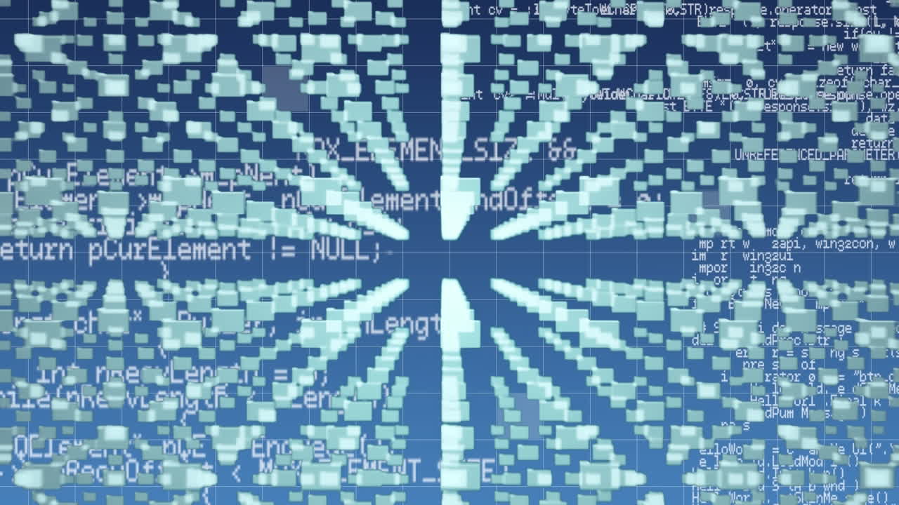 Animation of data processing and digital padlock over blue background