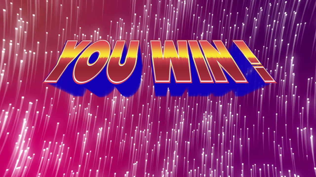 Animation of You Win text with vibrant colors over sparkling light streaks