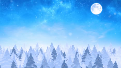 Animation-of-snow-falling-over-moon-and-winter-landscape