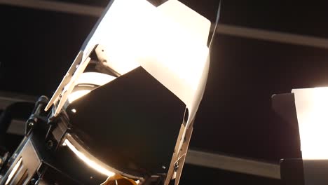 close-up looking up at professional studio lights for film and tv production