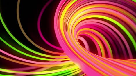 light flow bg in 4k. abstract looped background with light trails, stream of green red yellow neon lines in space move to form spiral shapes. modern trendy motion design background light effect
