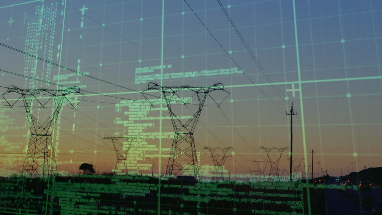 Animation of data processing over electricity pylons