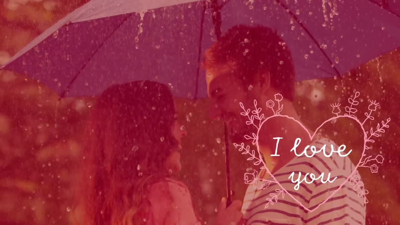 검은색 배경으로 사랑하는 커플과 함께 "i love you"의 애니메이션