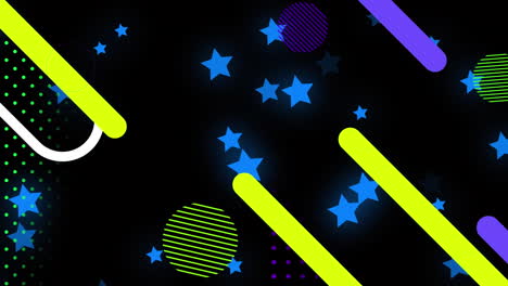 animation of stars and shapes moving over black background