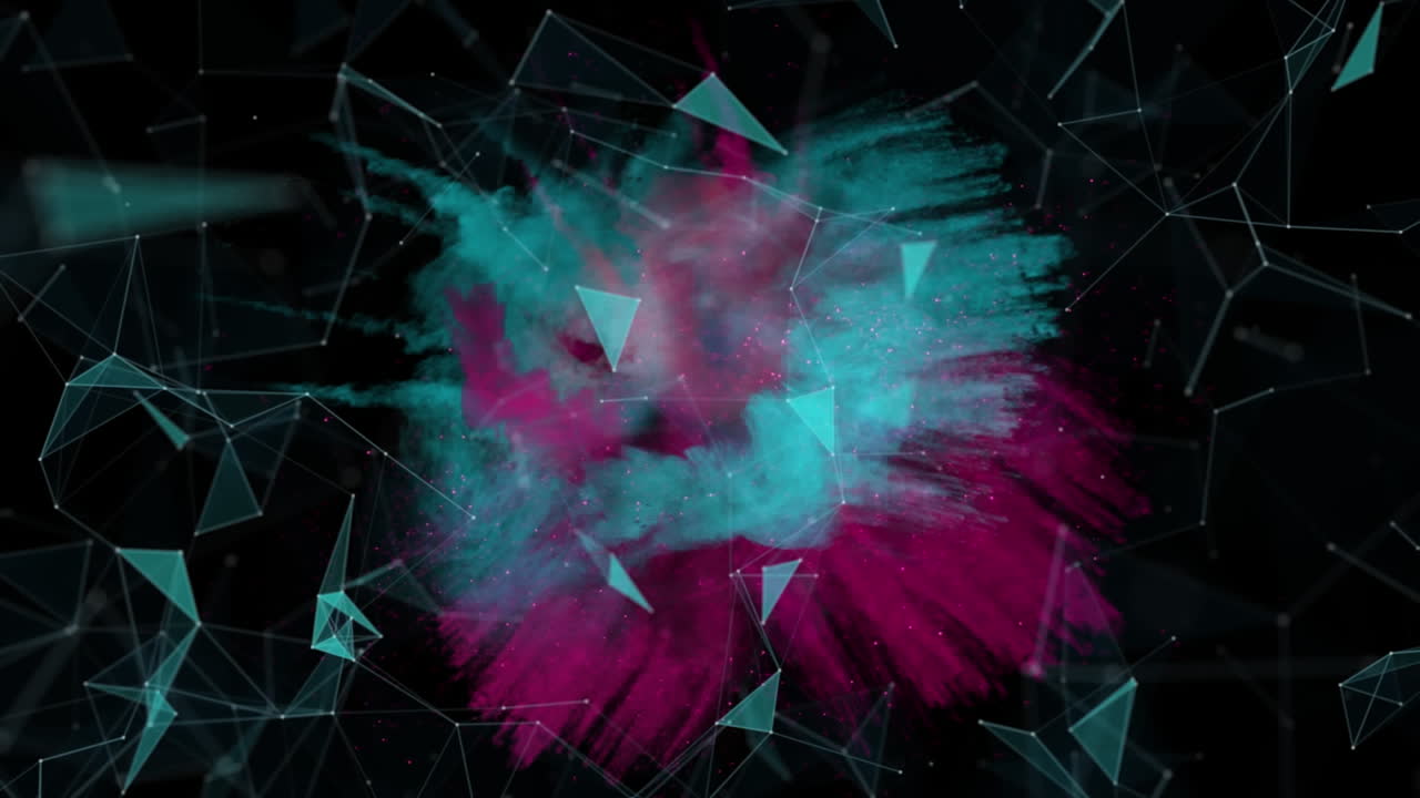 animación de formas azules flotantes, con humo rosa y azul sobre fondo negro