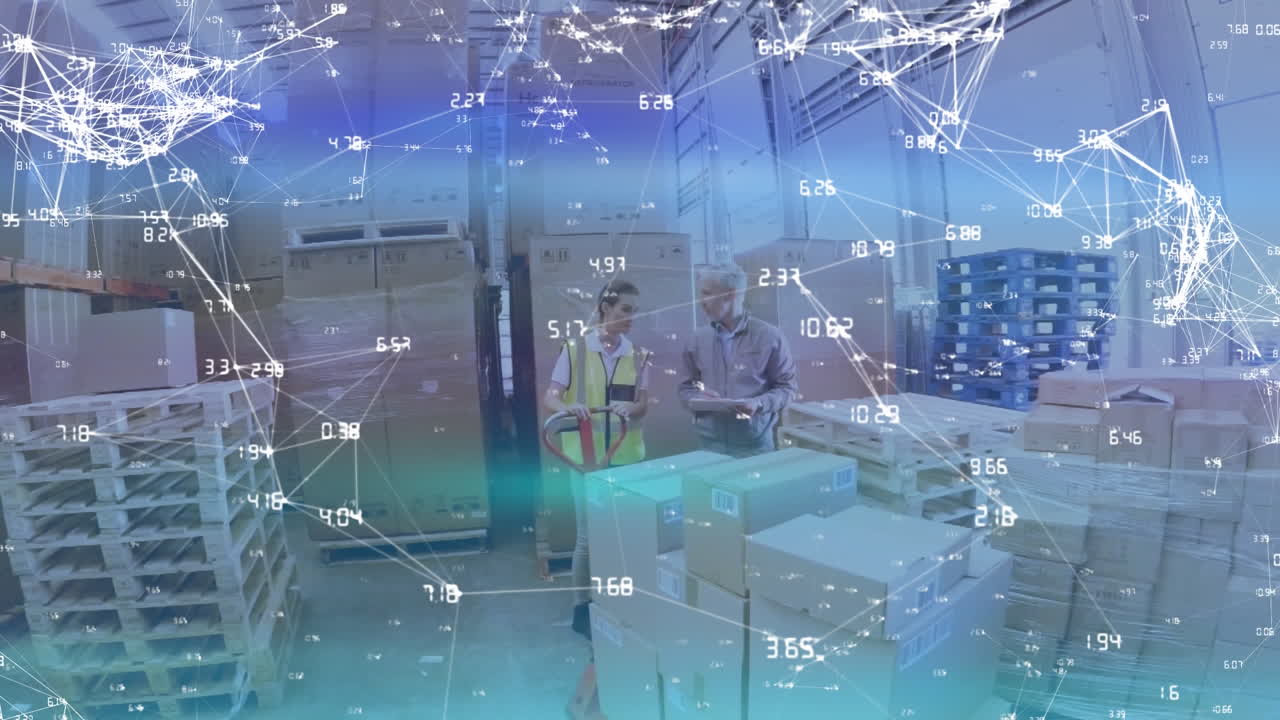 Warehouse manager discussing with his worker