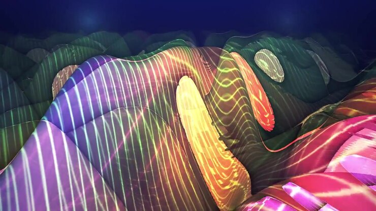 Dynamic Abstract Landscape with Glowing Wavy Lines and Color Changes