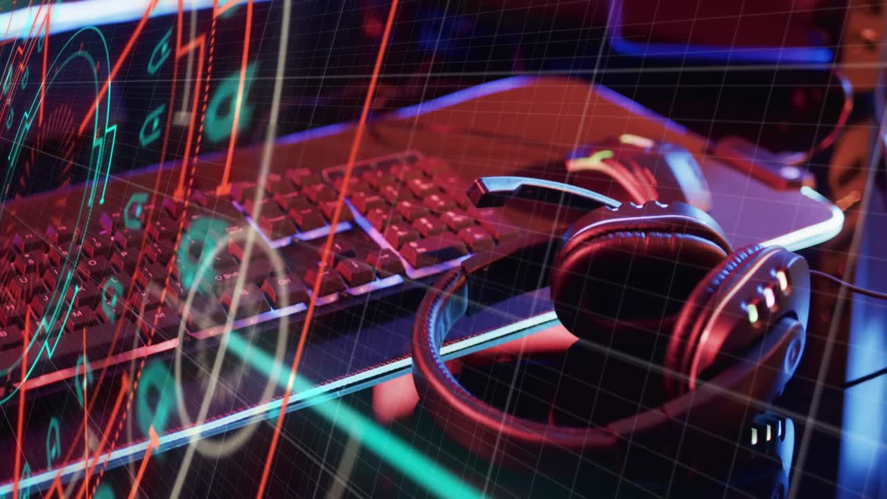 анимация сканирования и обработки данных через ноутбук и наушники