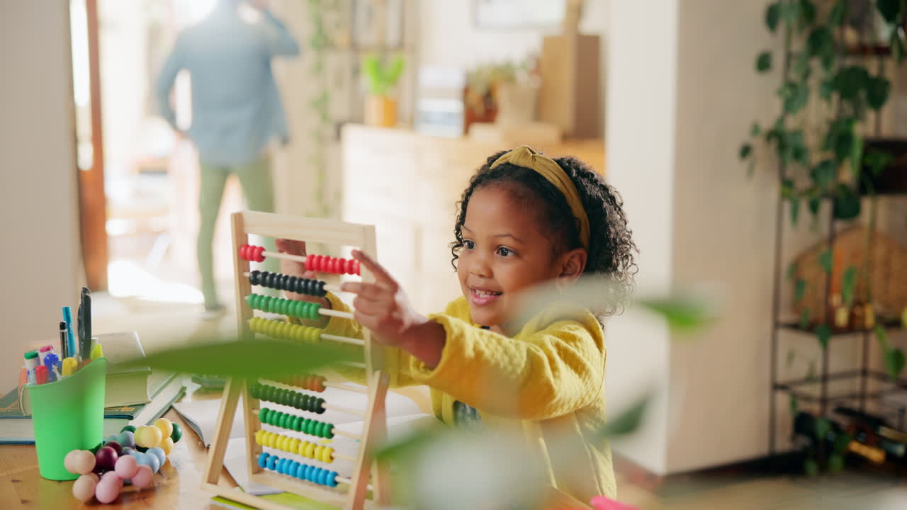 Girl Learning Math with Abacus