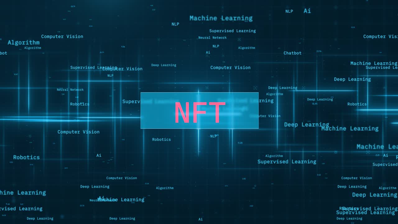 NFT-tekst på futuristisk cyberspace-baggrund