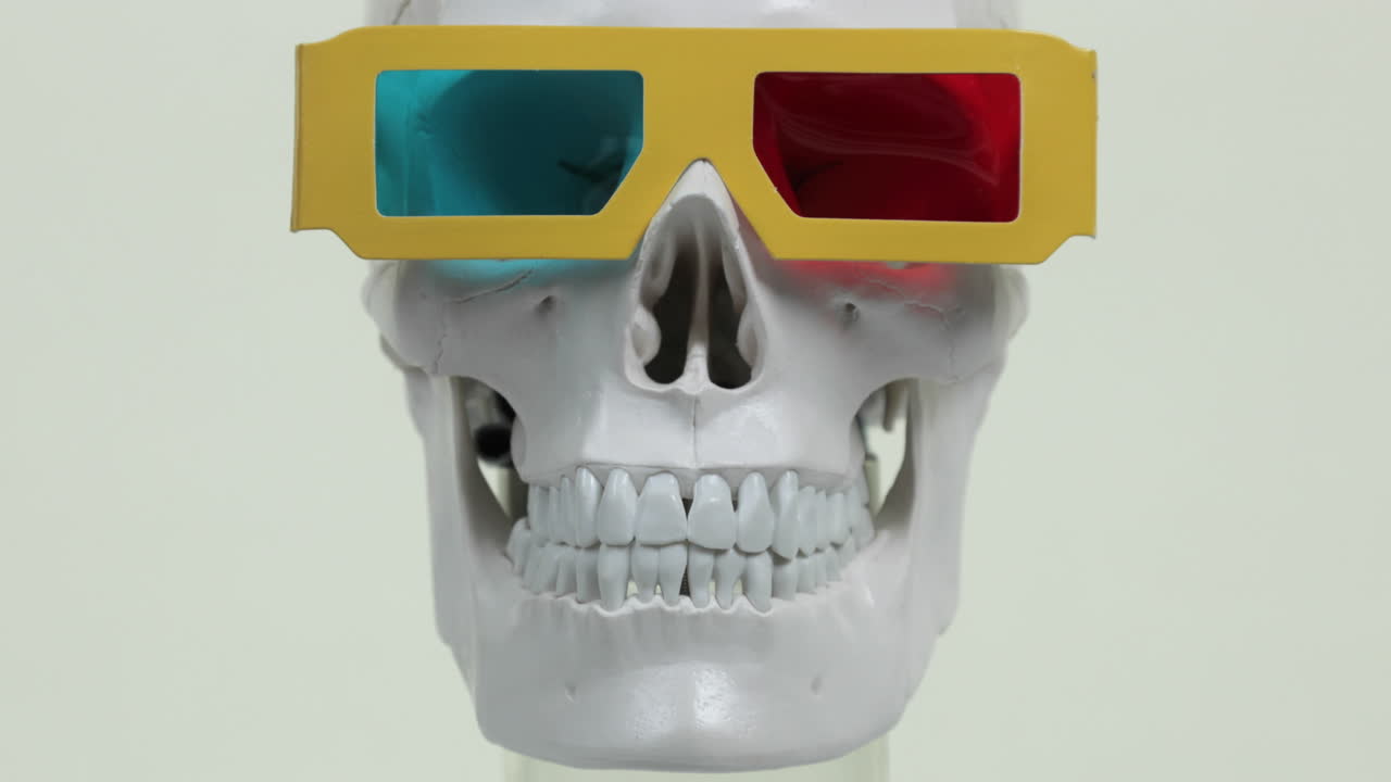 cranio con occhiali 3d con colori astratti