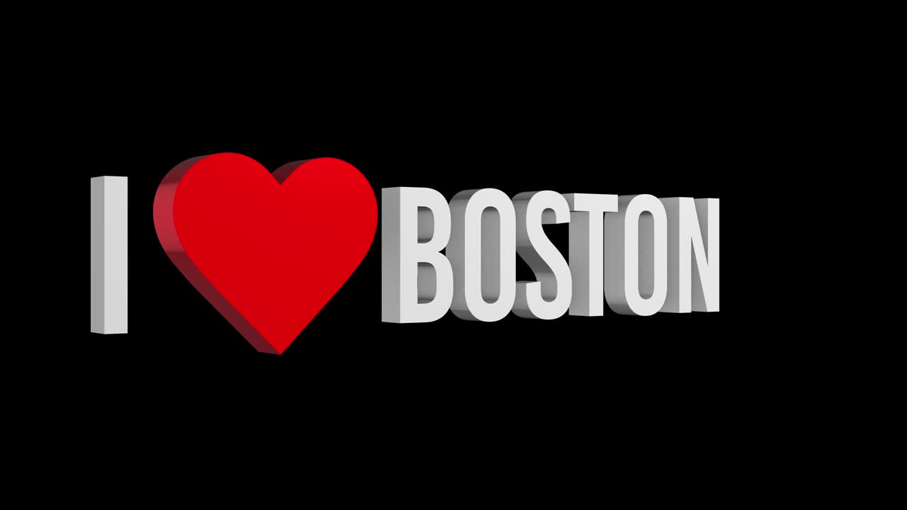 me encanta boston, texto y corazón en 3d, canal alpha.