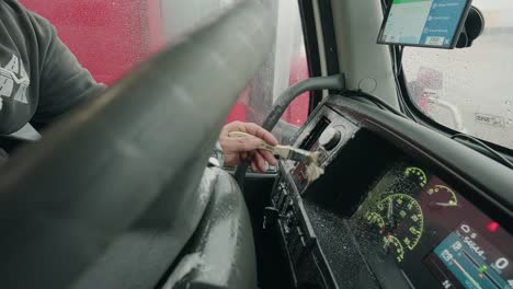 spraying dashboard of a semi truck