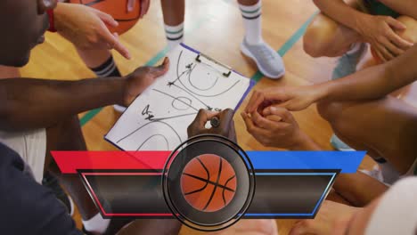 animation of score chart with copy space over basketball players