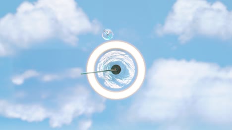 3d rendering of dynamic lever hitting ball against cloudy sky