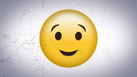 digital animation of network of connections against winking face emoji on grey background