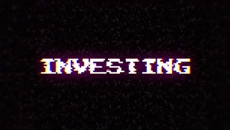 intentional digital artifact injection fx animation, decoding a noisy scambled 8-bit text: investing