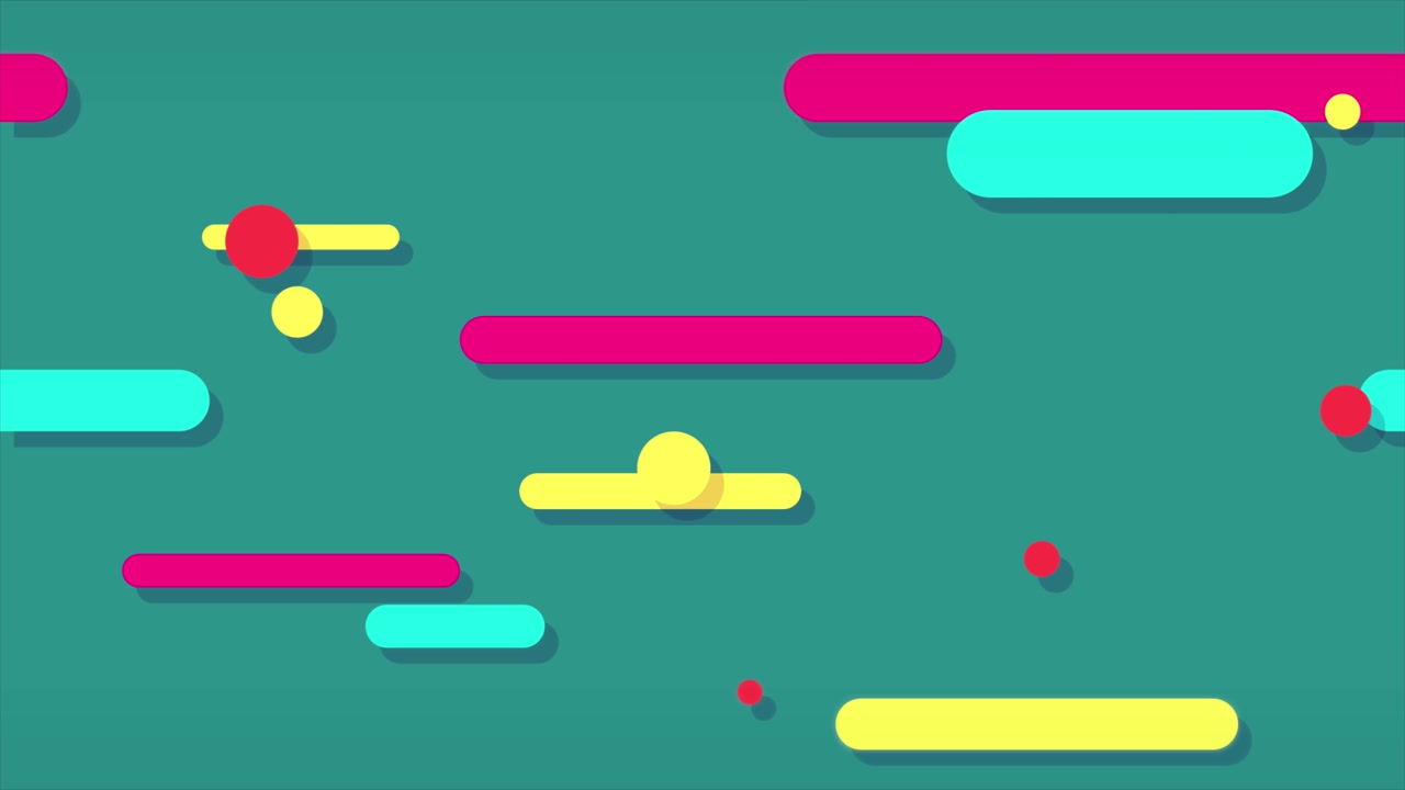 Colorful Geometric Shapes Moving on a Teal Background