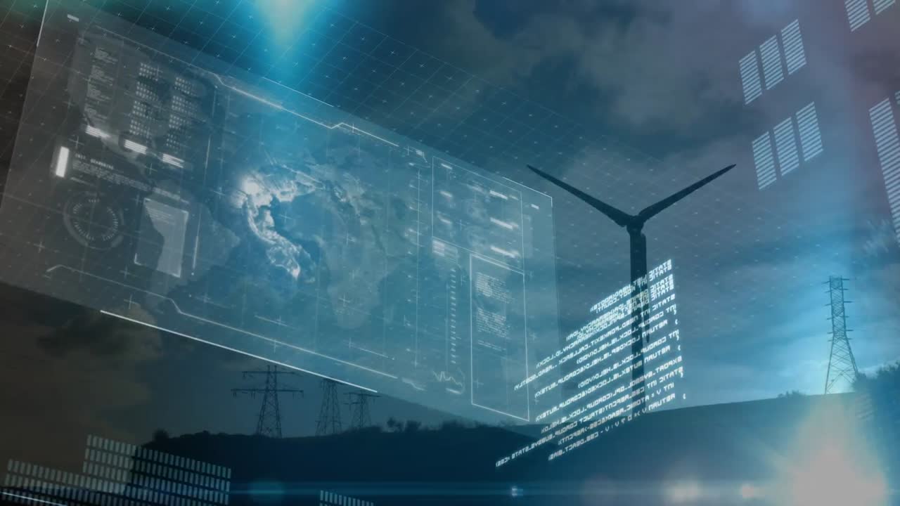 Animation of data processing over wind turbine