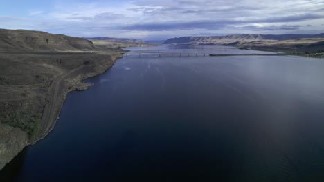 bridge over large river pull back low