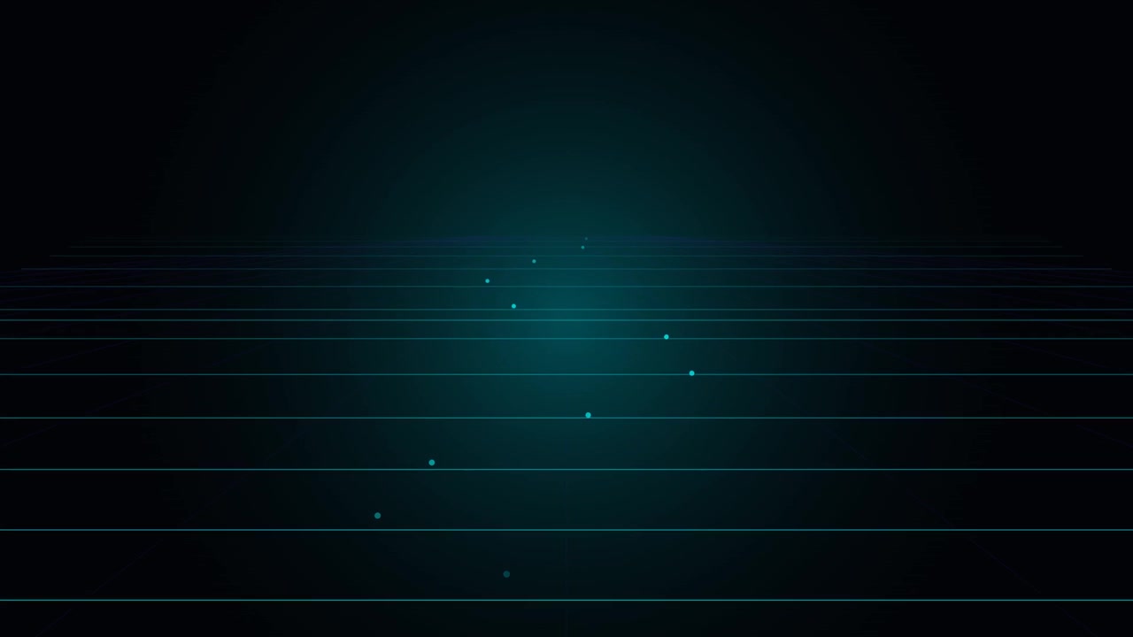 Abstract Digital Grid with Glowing Particles Moving in Dark Space