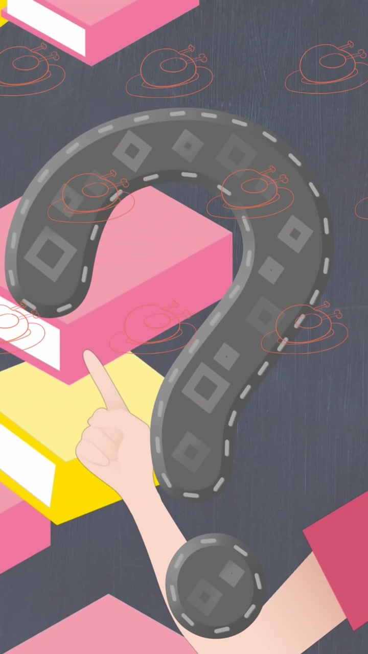 Animation of question mark over teacher and books icons