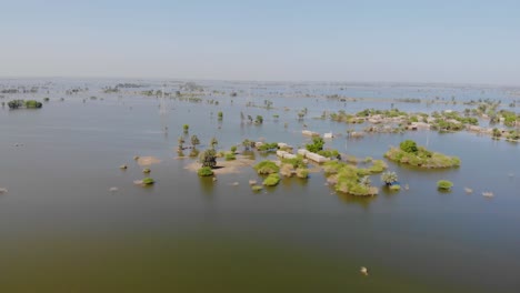 aerial view of large swathes of land under flood water in jacobabad, pakistan