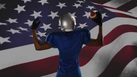 football player and an american flag