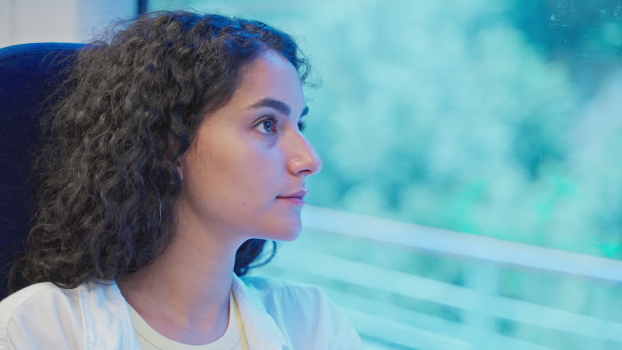 mujer mirando por la ventana del tren